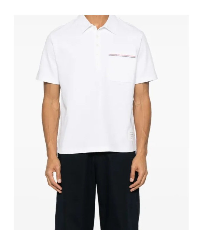 Thom Browne Rwb Trim Jersey Polo Short In White