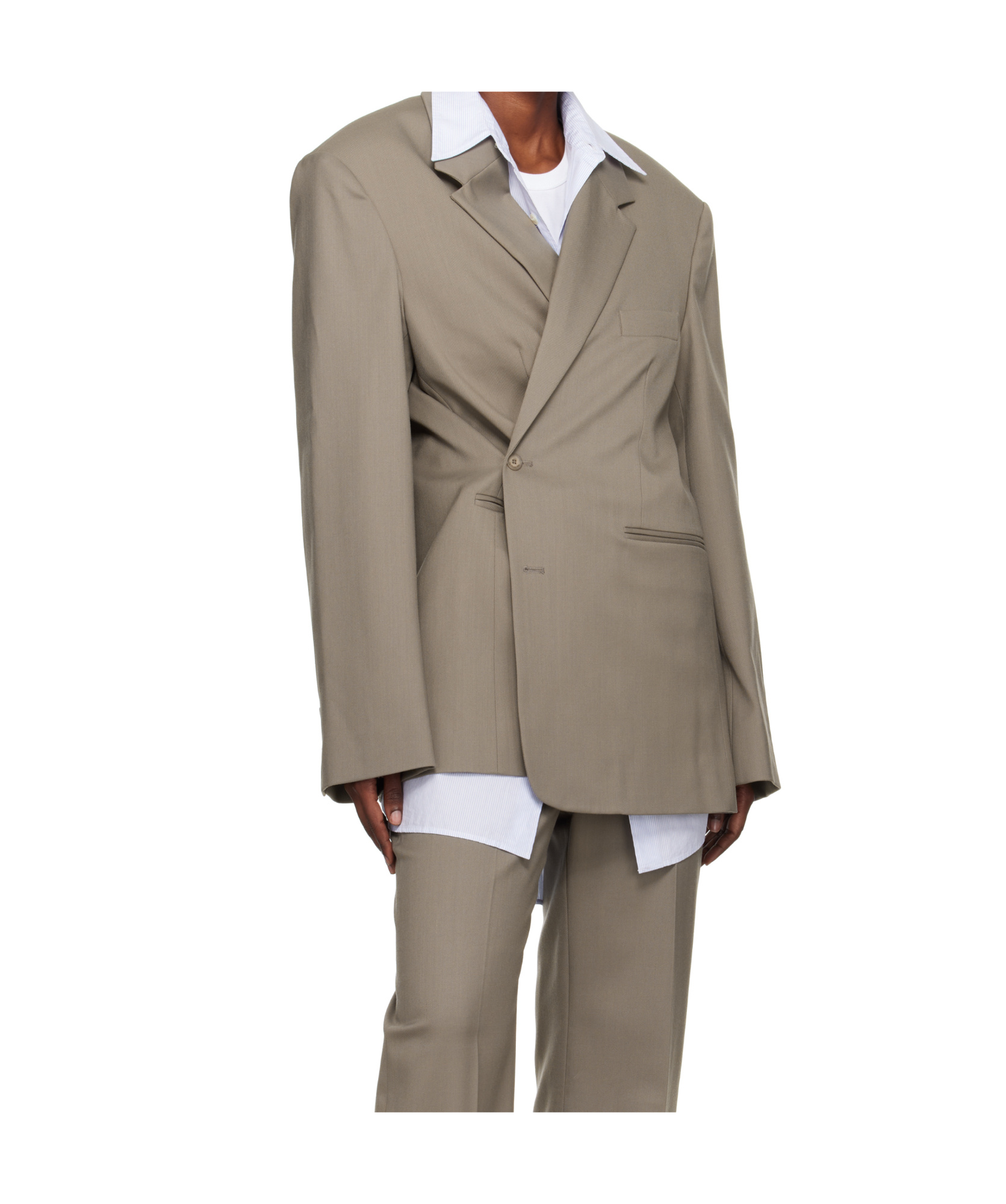 The Frankie Shop Taupe Crosby Wrap Blazer In Brown
