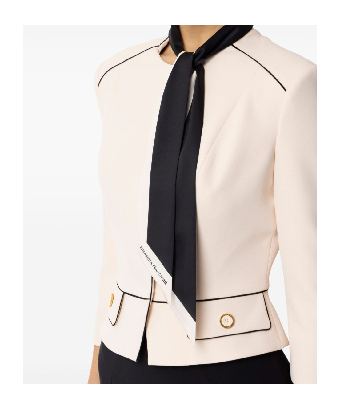 Elisabetta Franchi Black Jacket With Tailored Silhouette In White