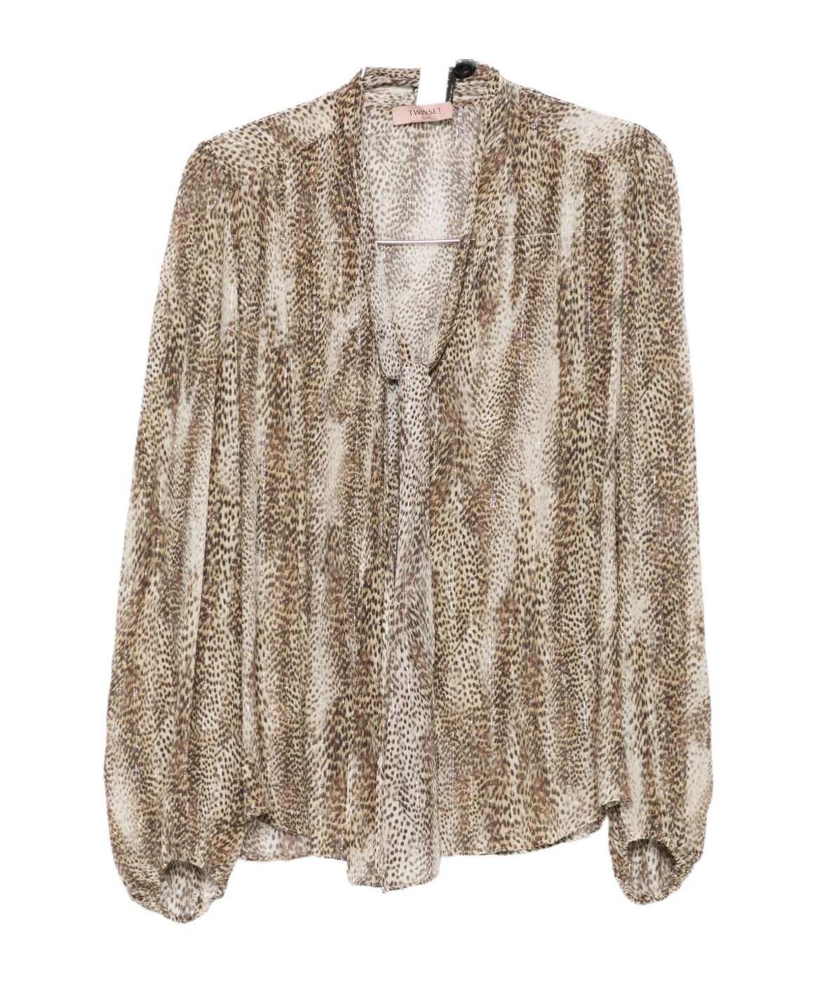 Twinset Animal-print Tie-neck Blouse In Brown