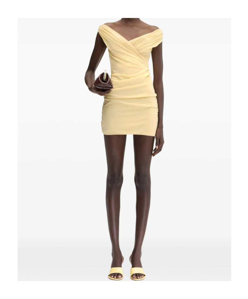 Jacquemus La Rita Draped Off-the-shoulder Mini Dress In Nude