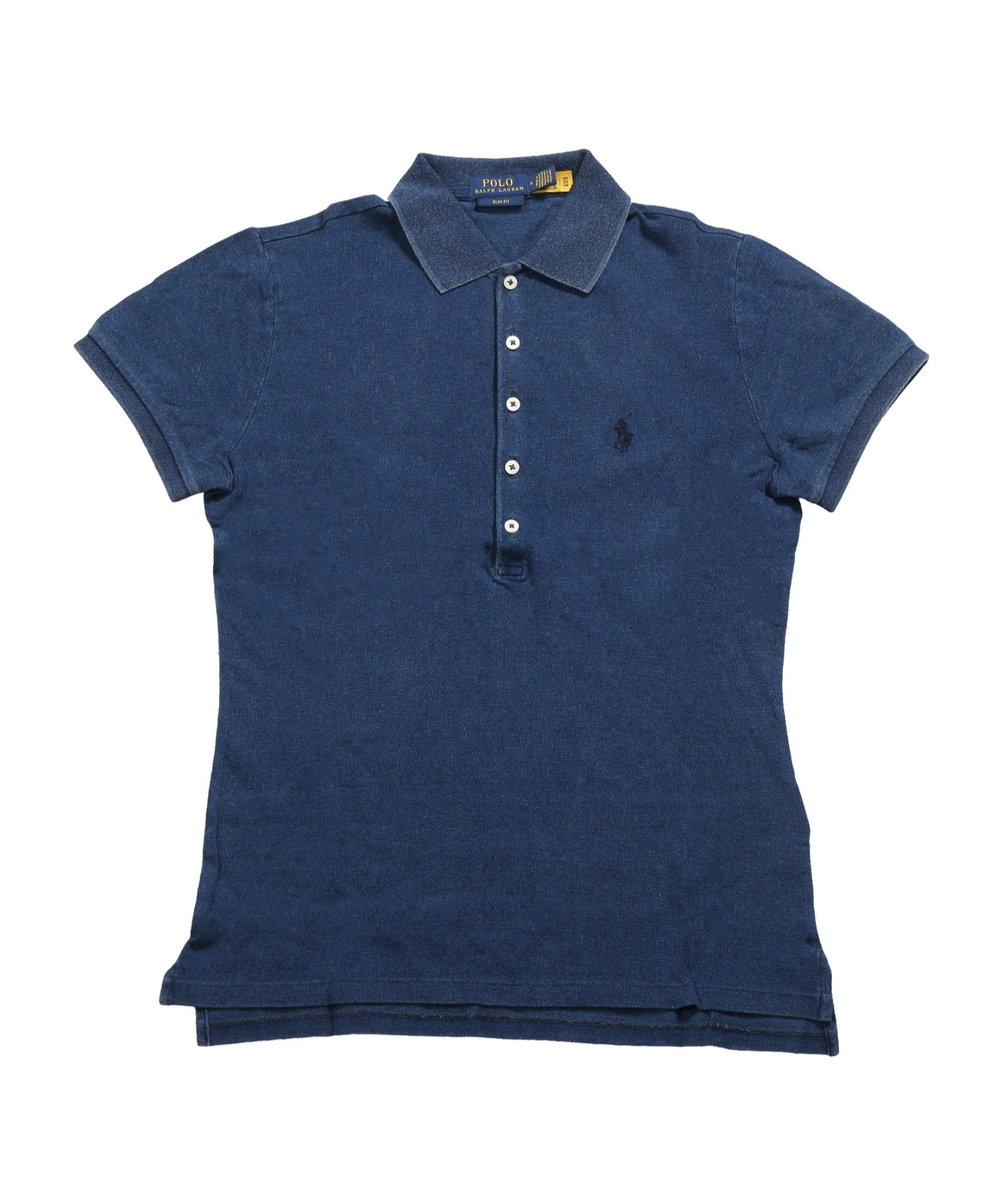 Polo Ralph Lauren Ribbed Collar Short Sleeves Tops In Indigo