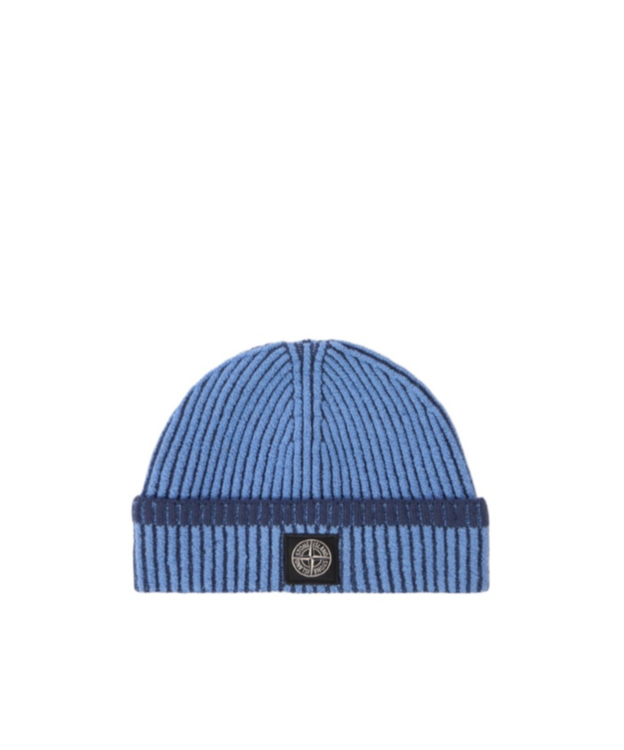 Stone Island Logo-detail Beanie Hat In Blue