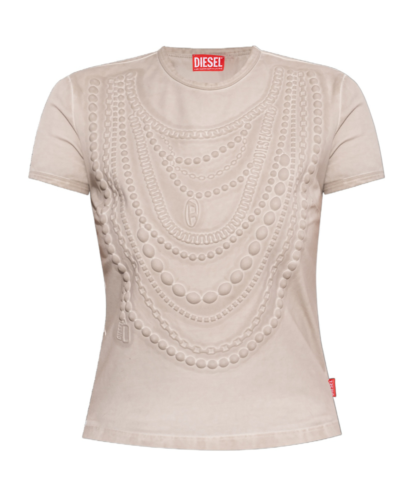 Diesel 't-nekka' White T-shirt With Embossed Details On The Front In Nude