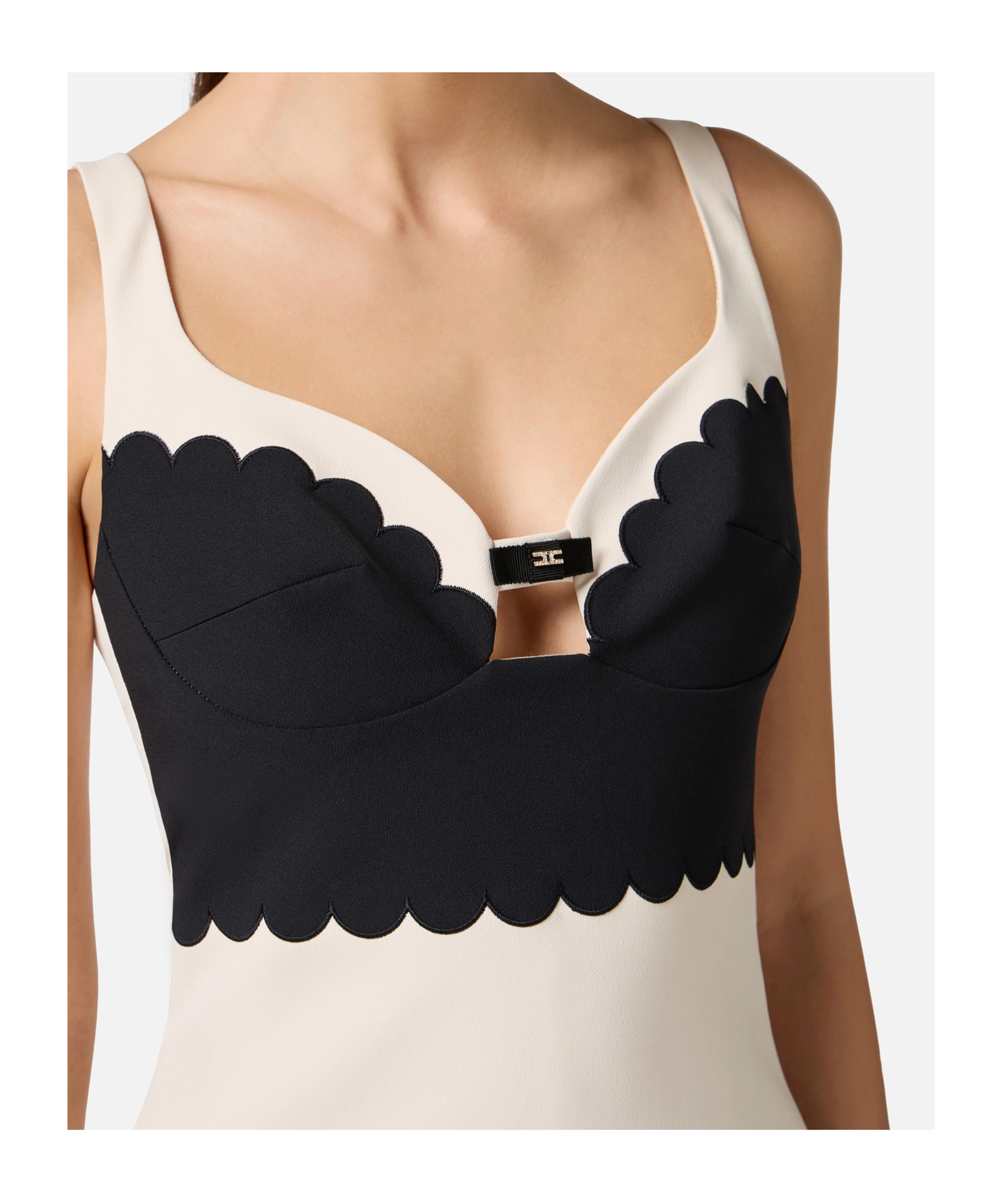 Elisabetta Franchi Heart Neck Mini Dress With Spaghetti Straps In Butter/black