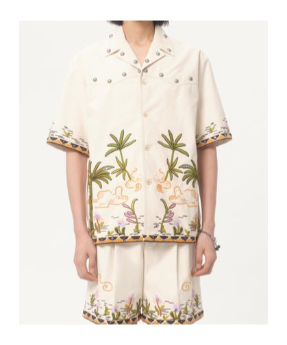 Valentino Camicia In Canvas Di Cotone Con Ricamo Floreale In Multi
