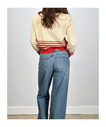Golden Goose Beige Cardigan With Red Stripes In Nude