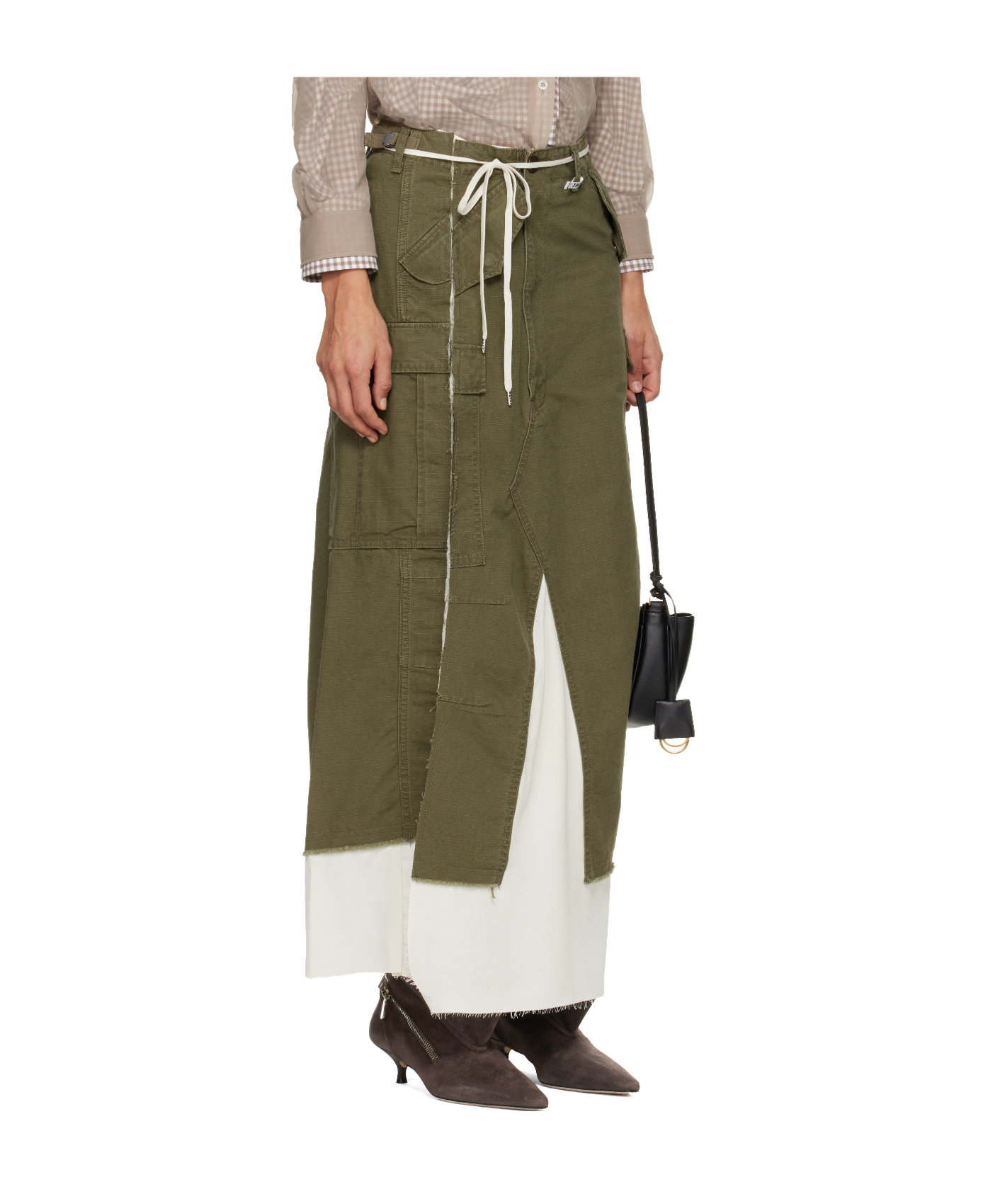 Miharayasuhiro Distressed Cotton Cargo Skirt In Brown