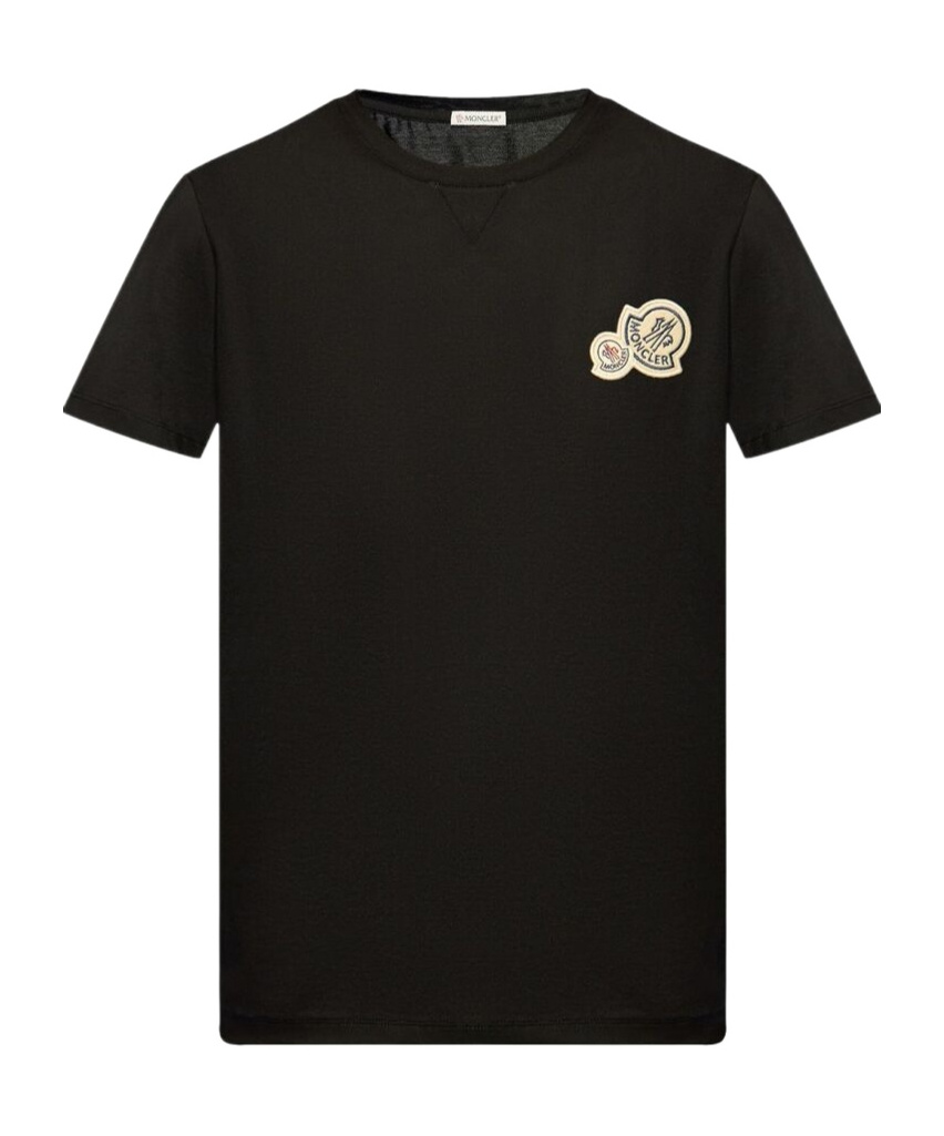 Moncler Double Logo Patch Cotton T-shirt Clothing In Black