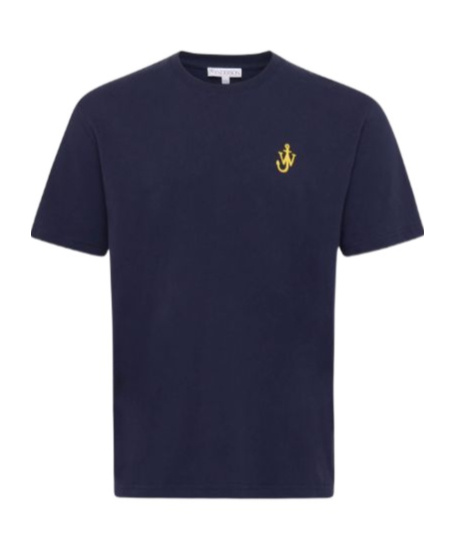 Jw Anderson Blue Crewneck T-shirt With Logo Embroidery On The Front In Black