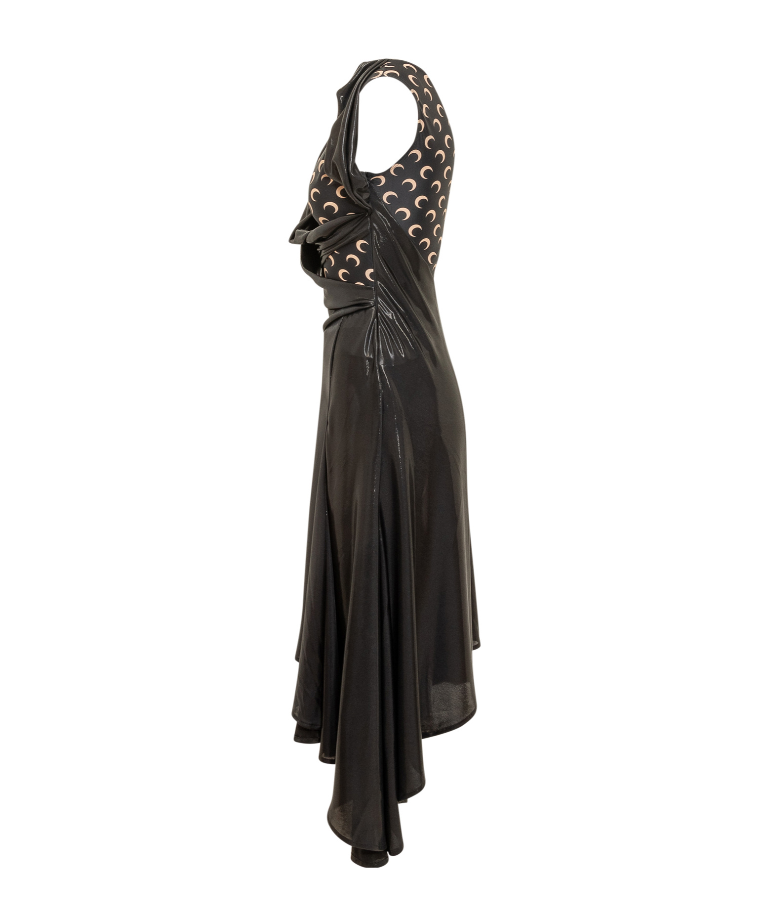 Marine Serre Regenerated Moon Draped Jersey Midi Dress In Black