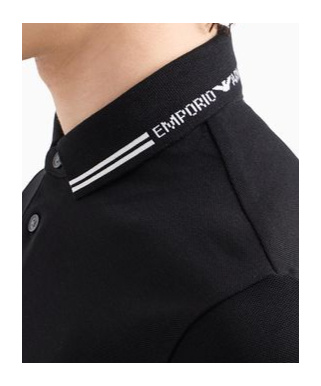 Emporio Armani Classic Piqué Polo Shirt With Polished Collar In Black