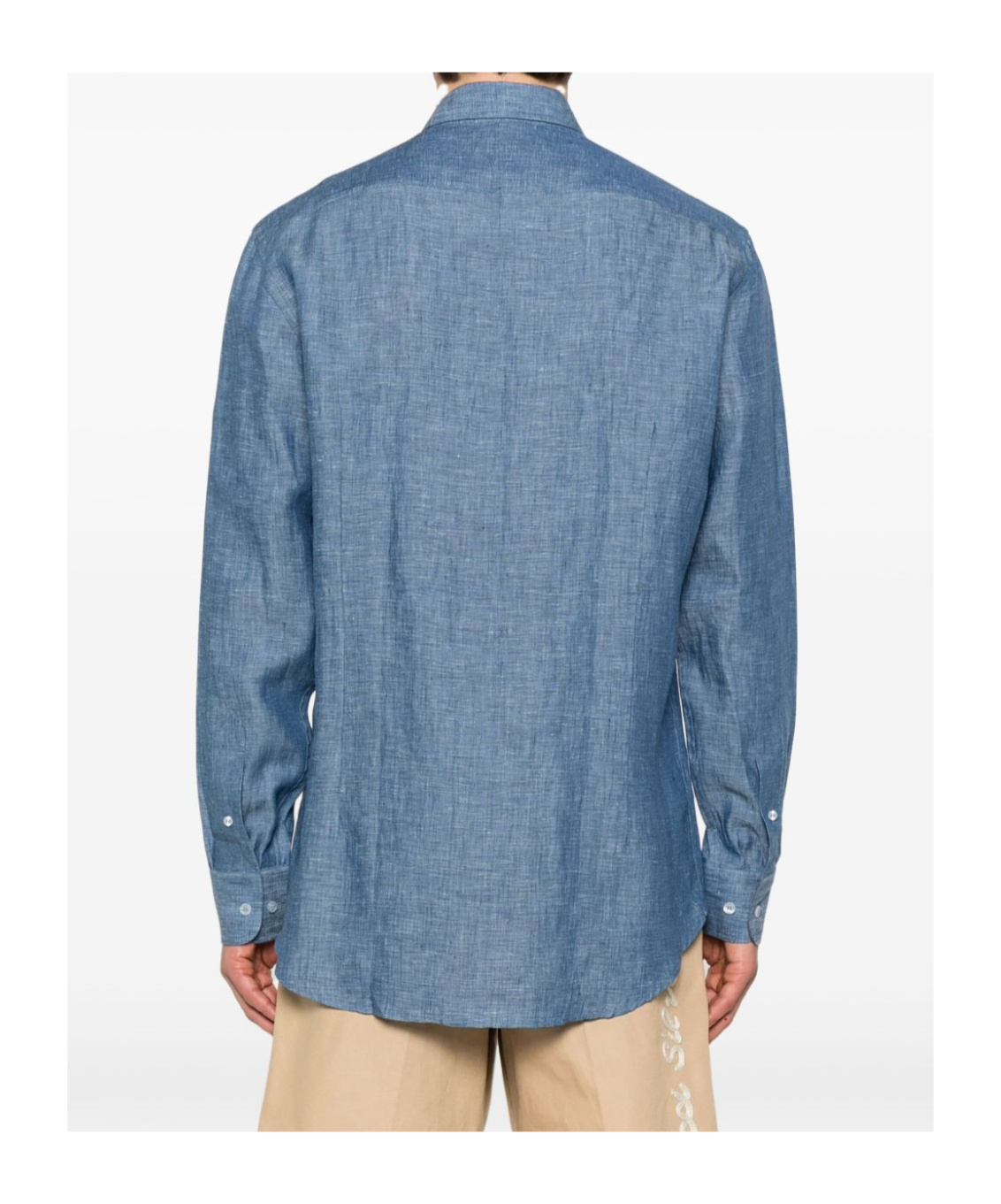 Etro Light Blue Linen Shirt With Embroidered Logo In Blue