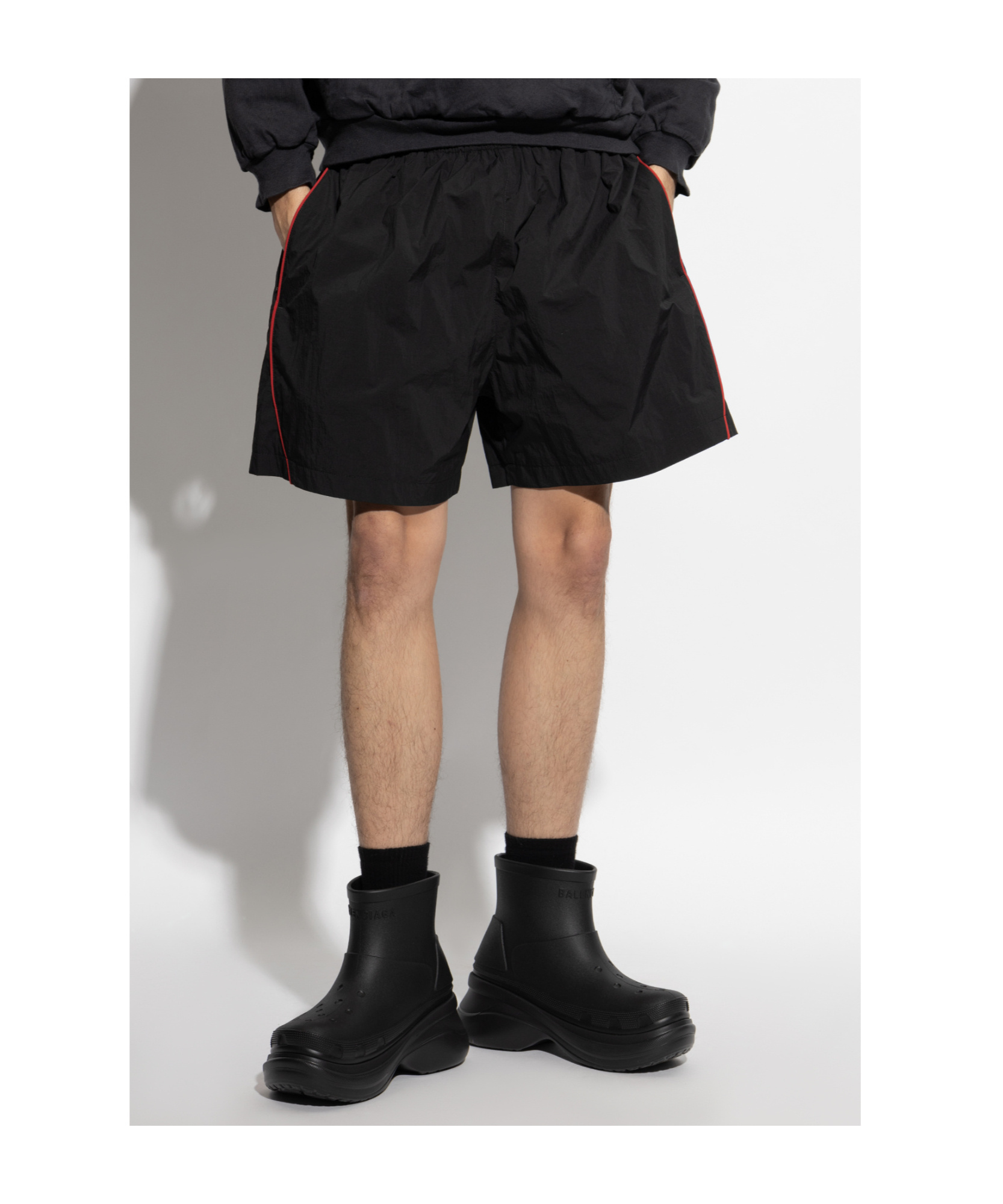 Balenciaga Rainbow Logo Elastic Waist Mesh Swim Shorts In Black