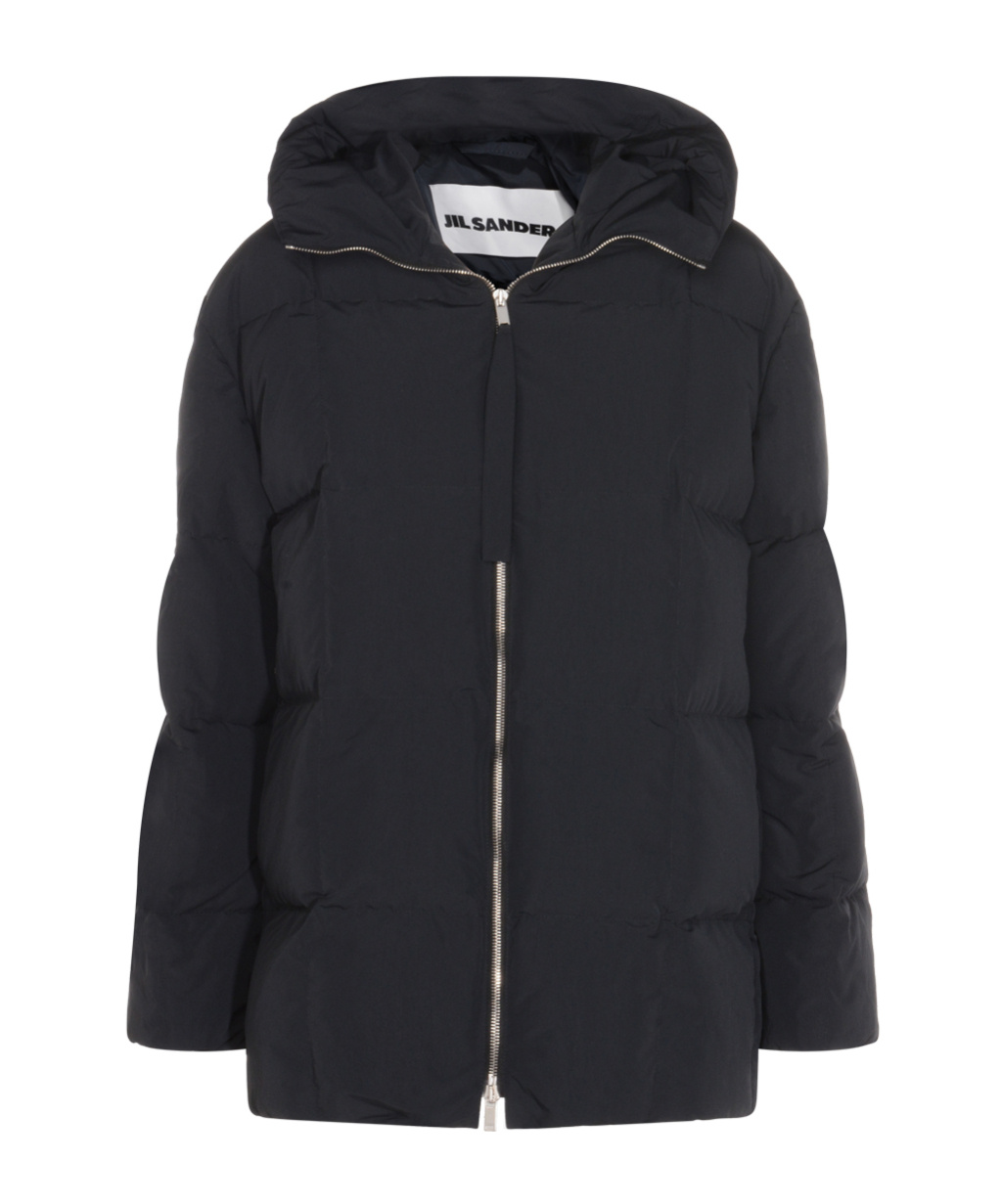 Jil Sander Hooded Long Padded Quilted Jacket In Blue