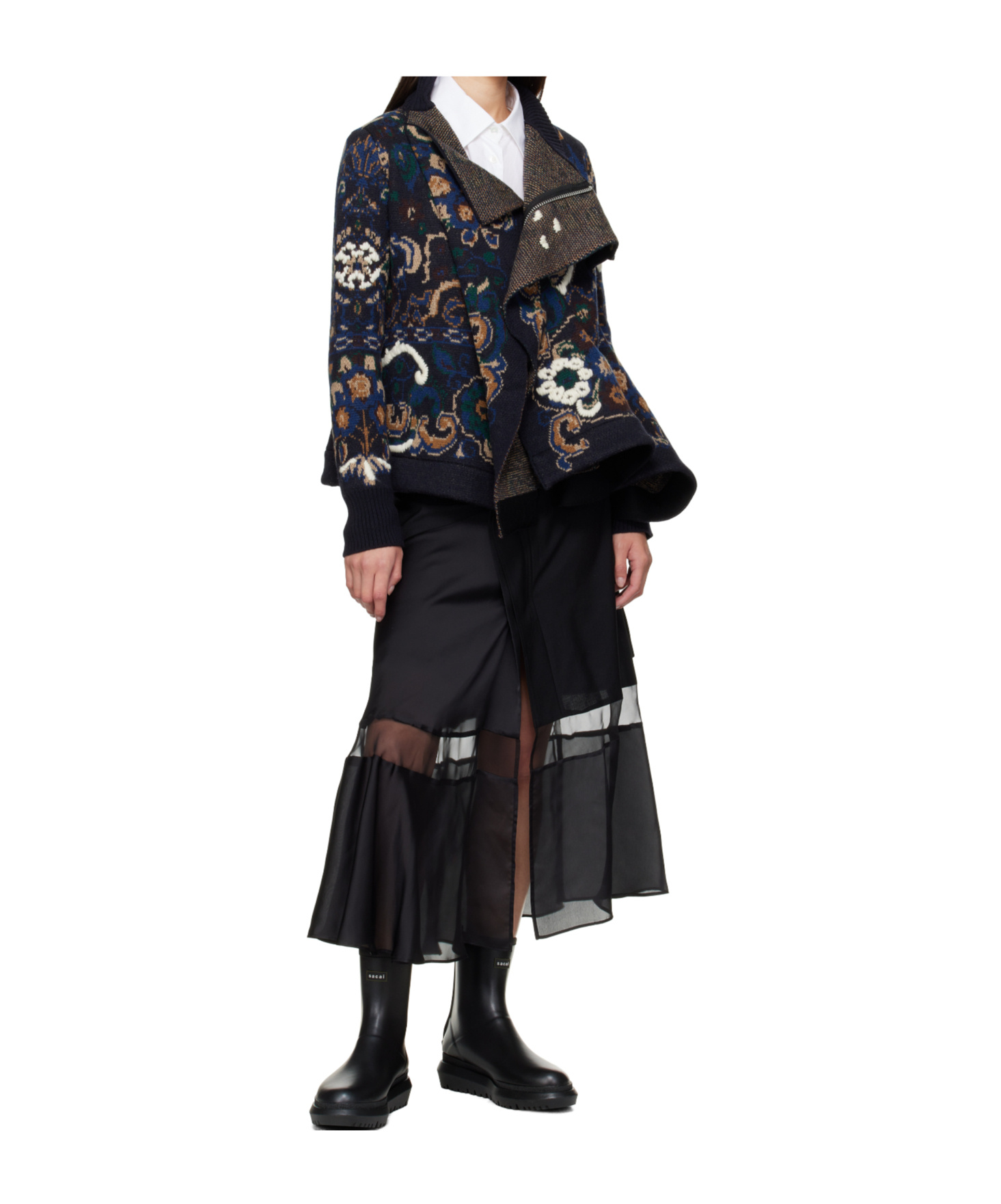 Sacai Black Suiting Midi Skirt In Black