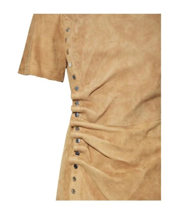 Rabanne Gathered Crewneck Mini Dress In Brown