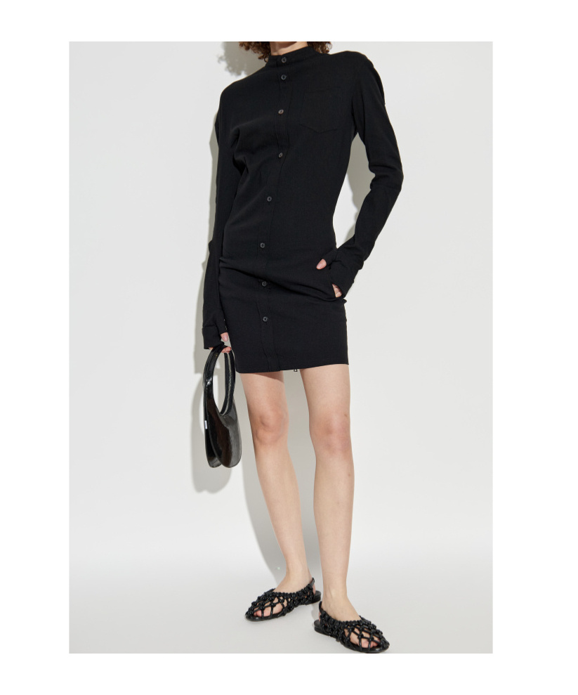 Issey Miyake Button-front Pocket Mini Dress In Black