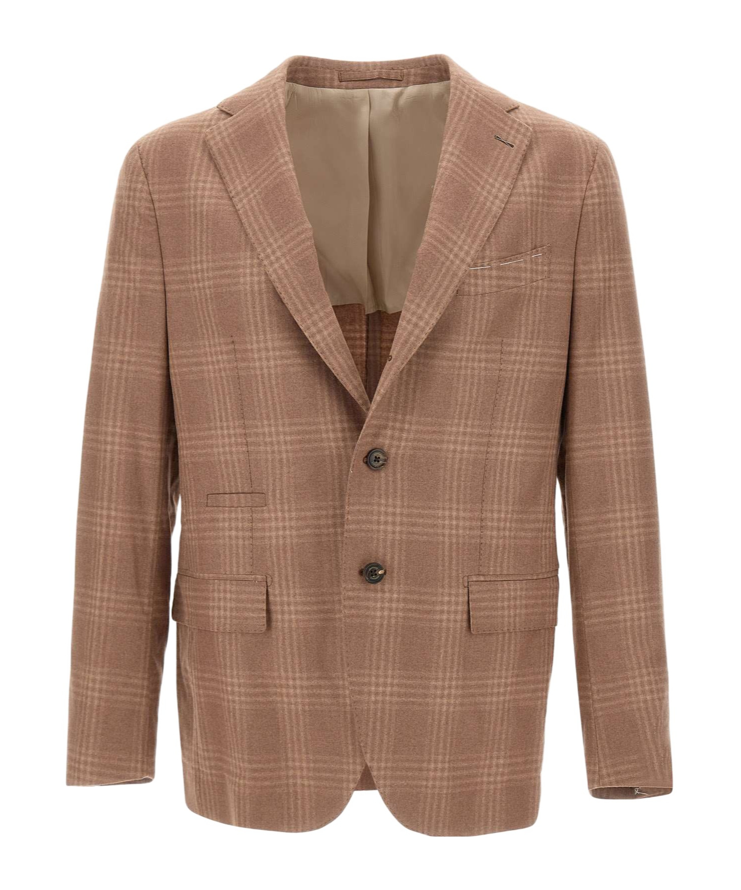 Eleventy Single-breasted Checked Blazer In Brown