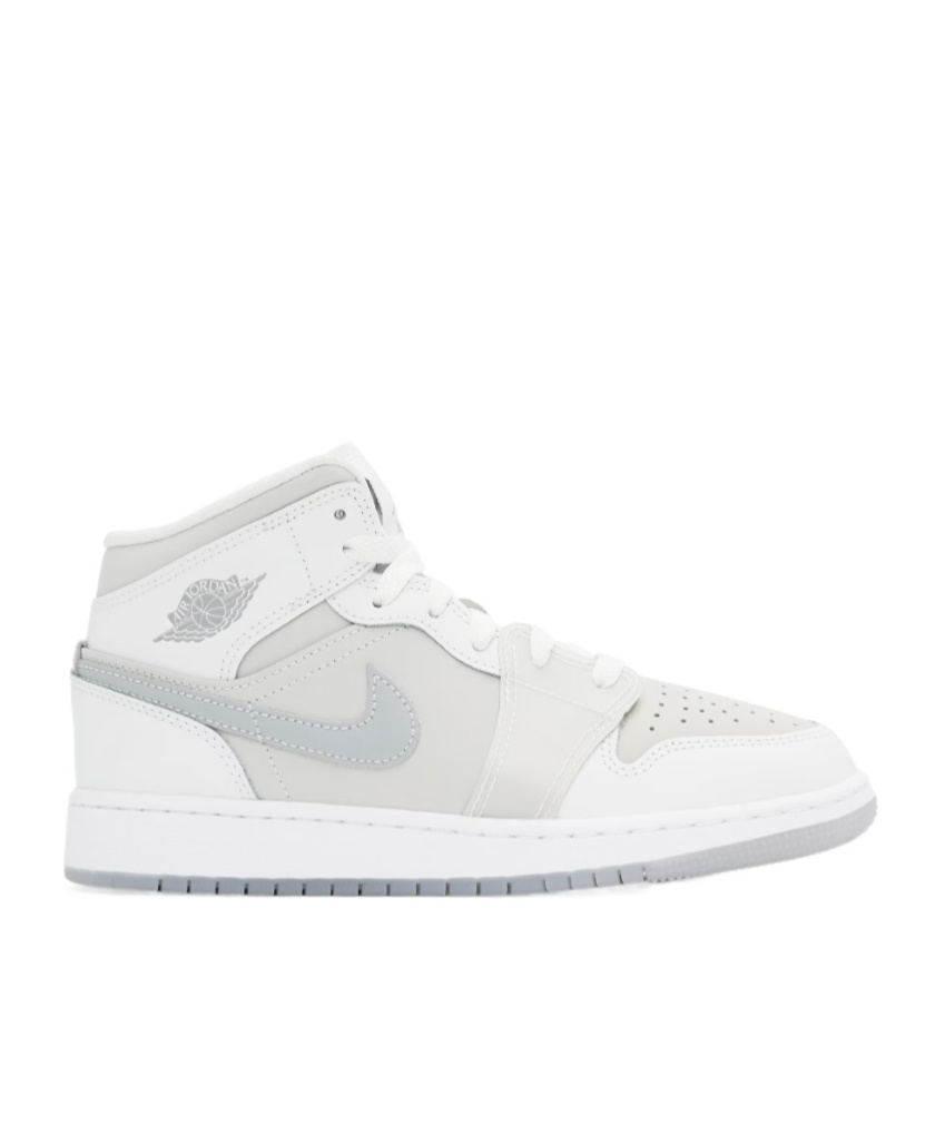 Nike Big Kids White & Gray Air Jordan 1 Mid Se Sneakers In White/metallic Silver