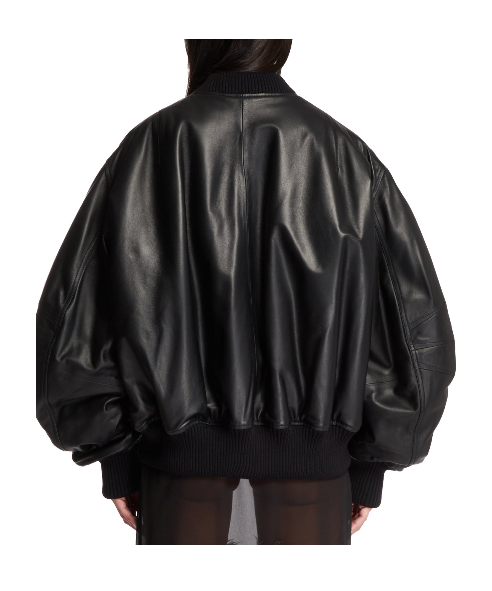 Attico Bomber Jacket With Ribbed Collar And Zip Pockets In Black
