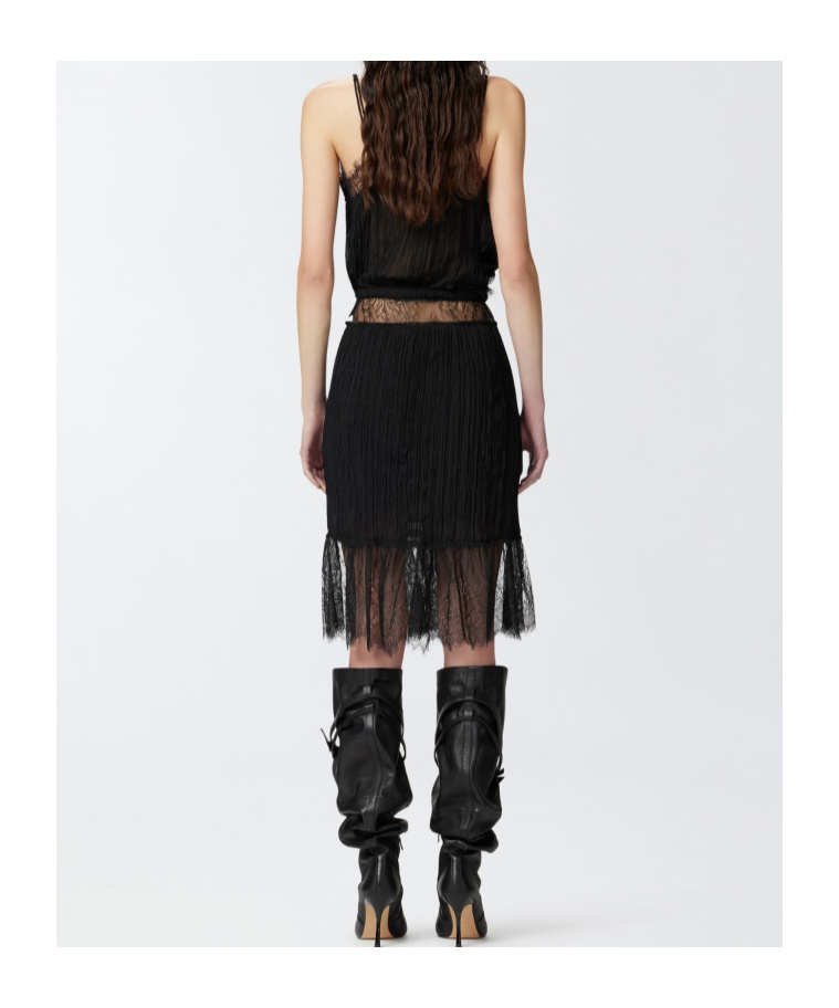 Pinko Gathered Knee-length Skirt With Lace In Black