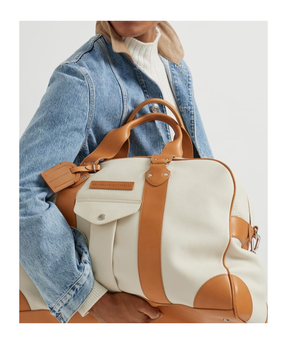 Brunello Cucinelli Grained Calfskin Street Bag In White
