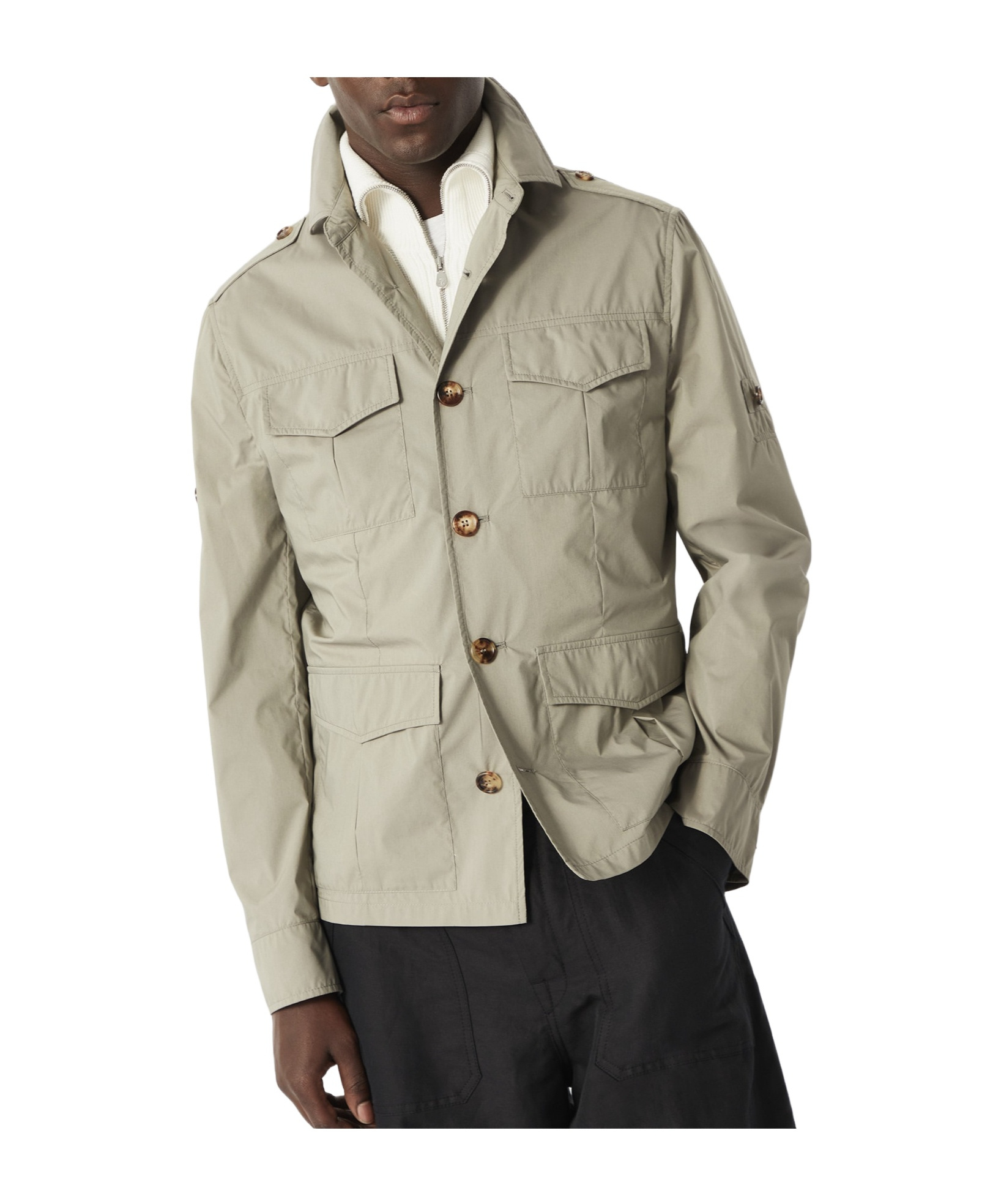 Brunello Cucinelli Waterproof Beige Techno Cotton Jacket In Nude
