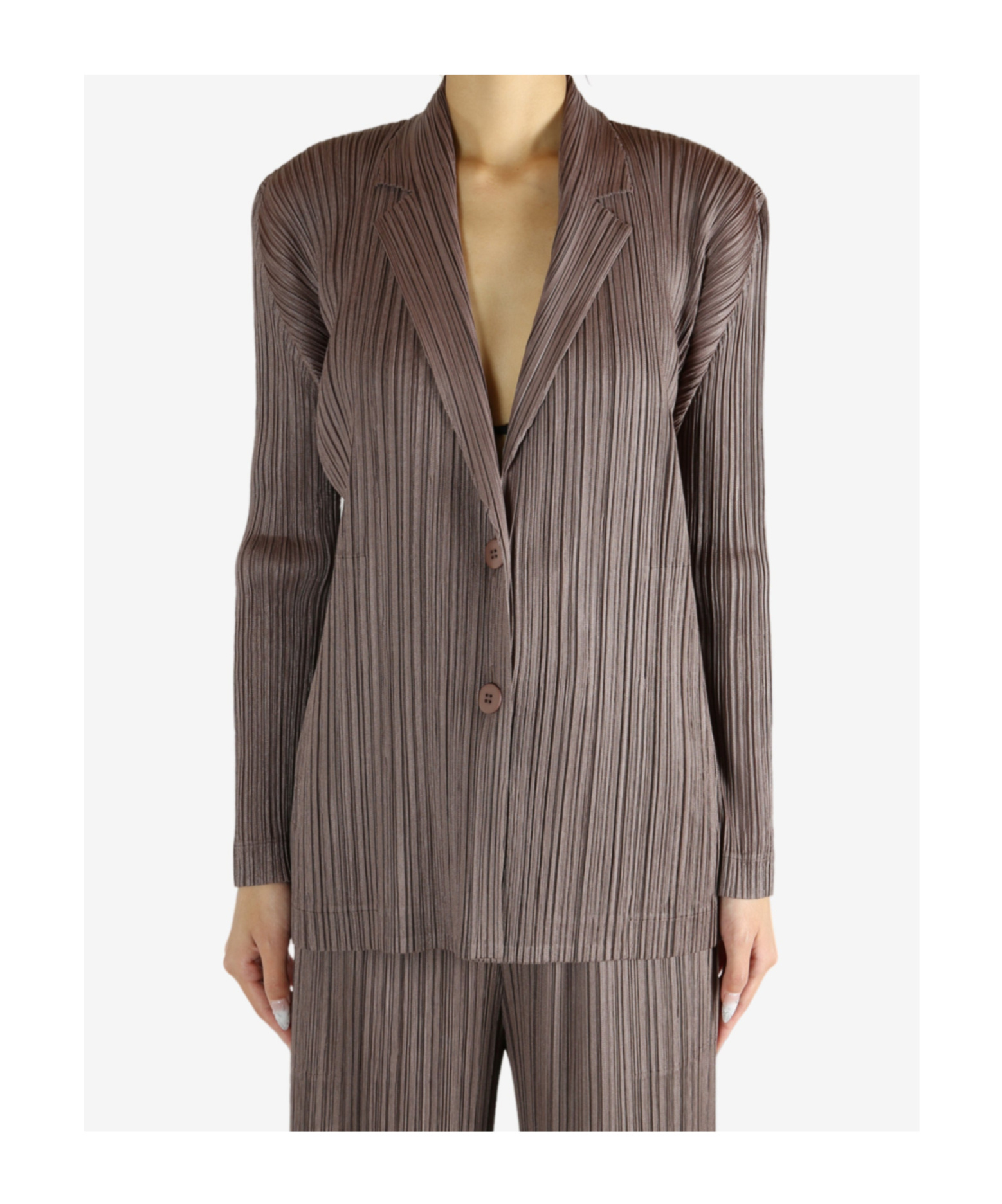 Issey Miyake Pleats Jacket In Brown
