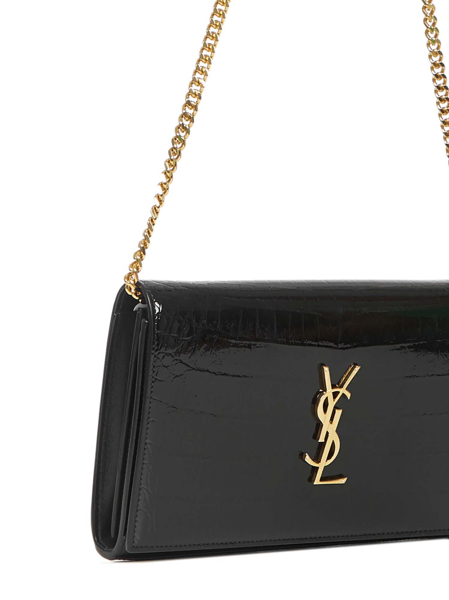 Saint Laurent Kate Embossed Alligator Woc In Black