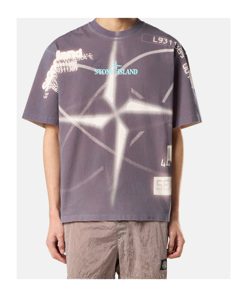 Stone Island Cotton Crew Neck T-shirt With Graphic Print In Gray