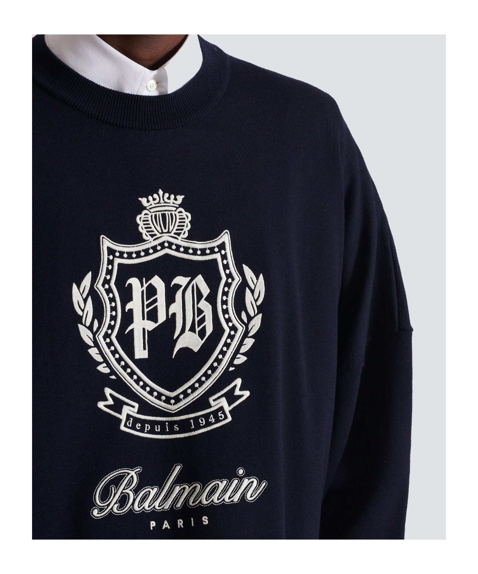 Balmain College Emblem Knit Jumper In Blue