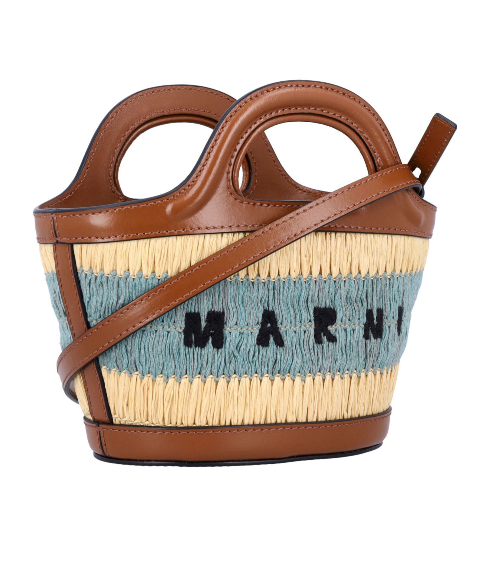 MARNI RAFFIA EFFECT AND BLUE CROCHET TROPICALIA MICRO BAG 