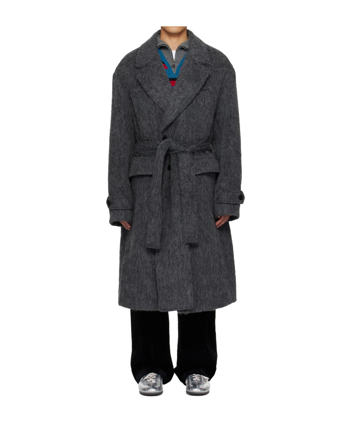 Andersson Bell Mattia Shaggy Wool Robe Coat In Gray