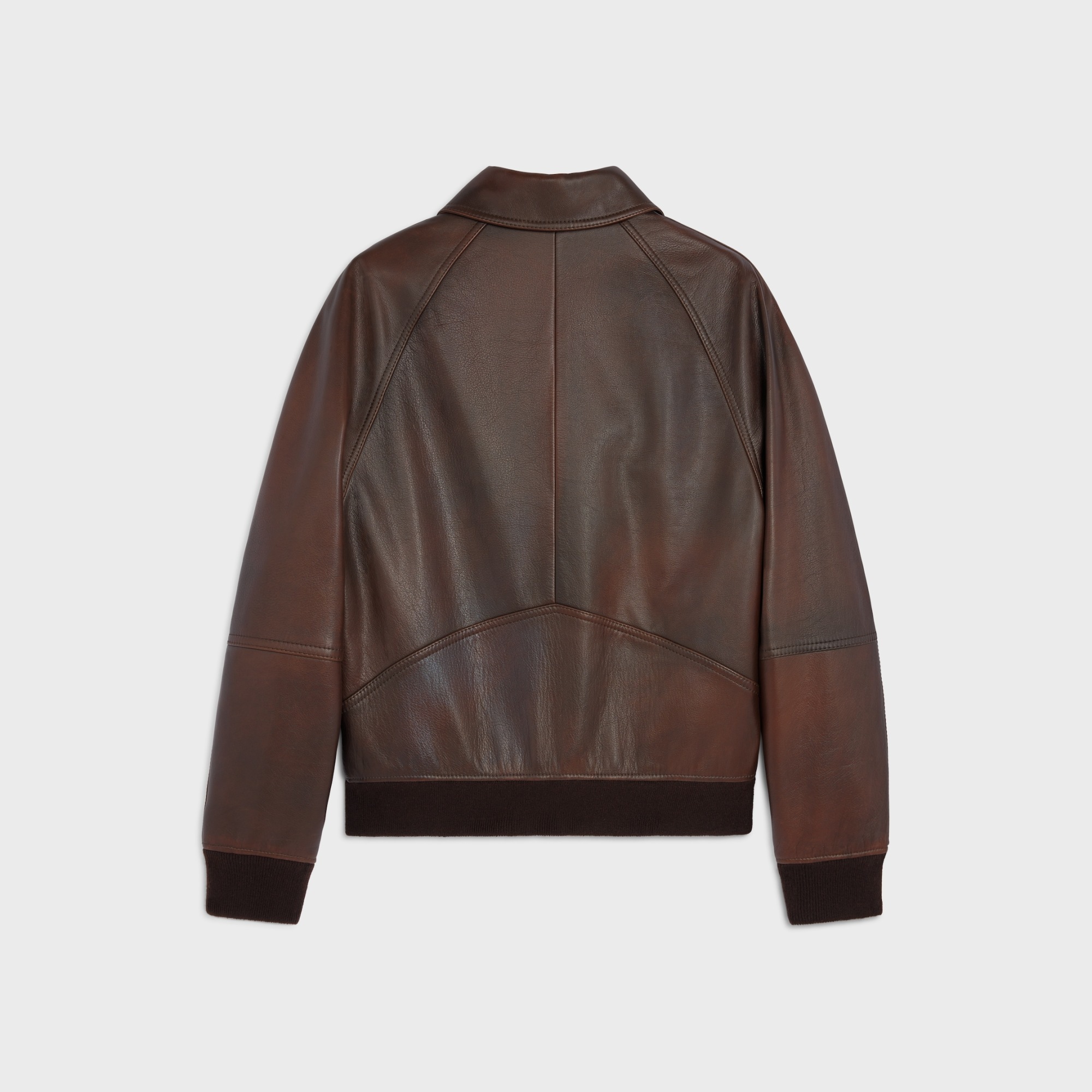 Celine Men Leather Jacket With Wool Lining In Brown