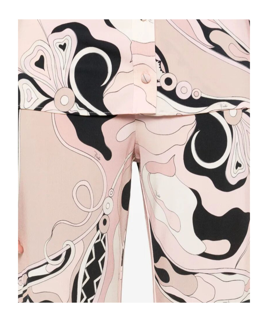 Emilio Pucci Orchidee Print Silk Twill Wide-leg Pants In Nude