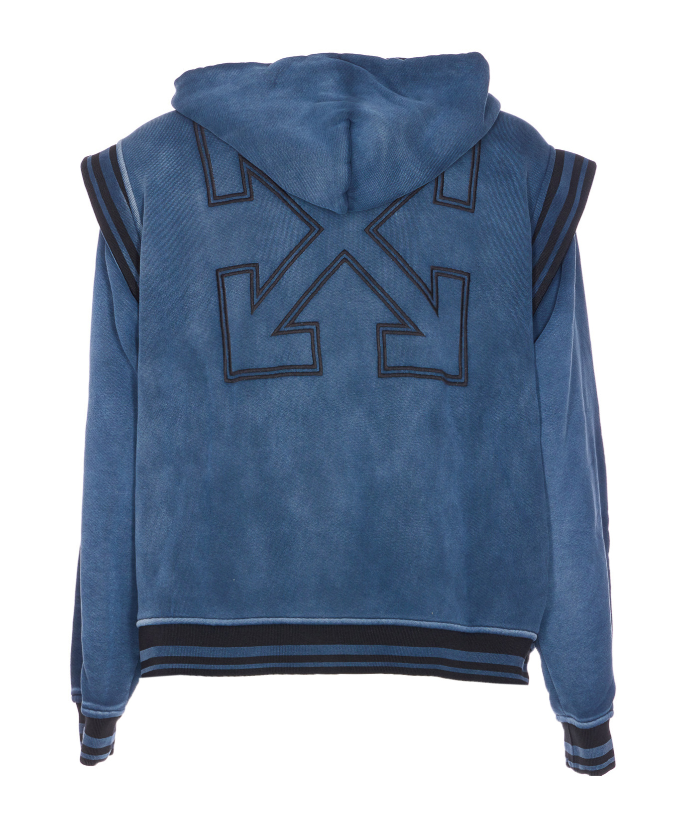 Off-white Hooded Sweater With Drawstring And Pockets In Blue