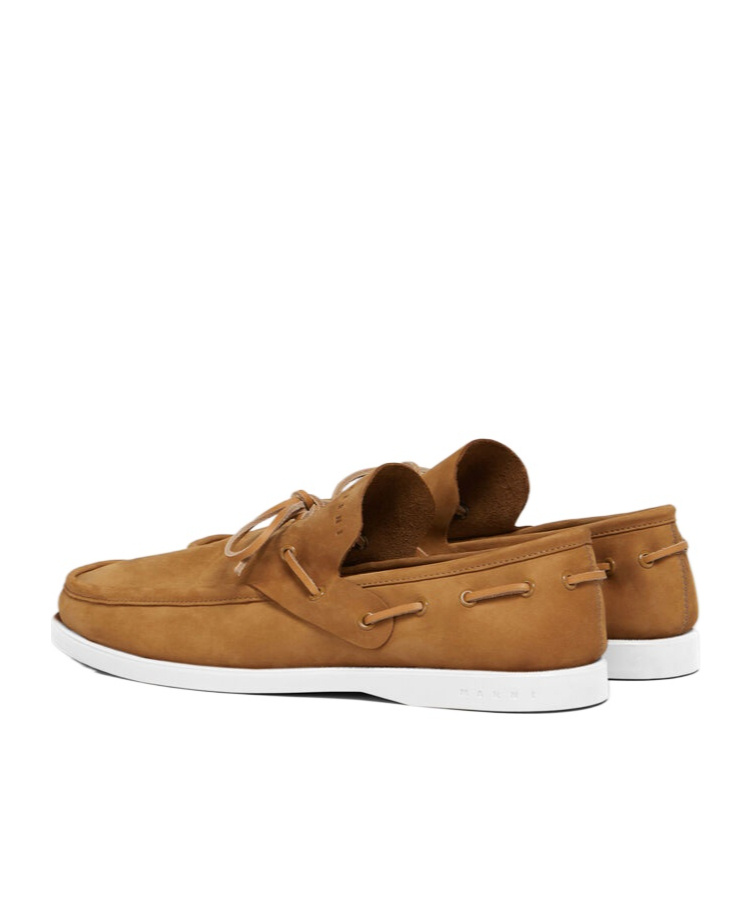 Marni Leather Loafers With Rubber Outsole And Piping In Brown