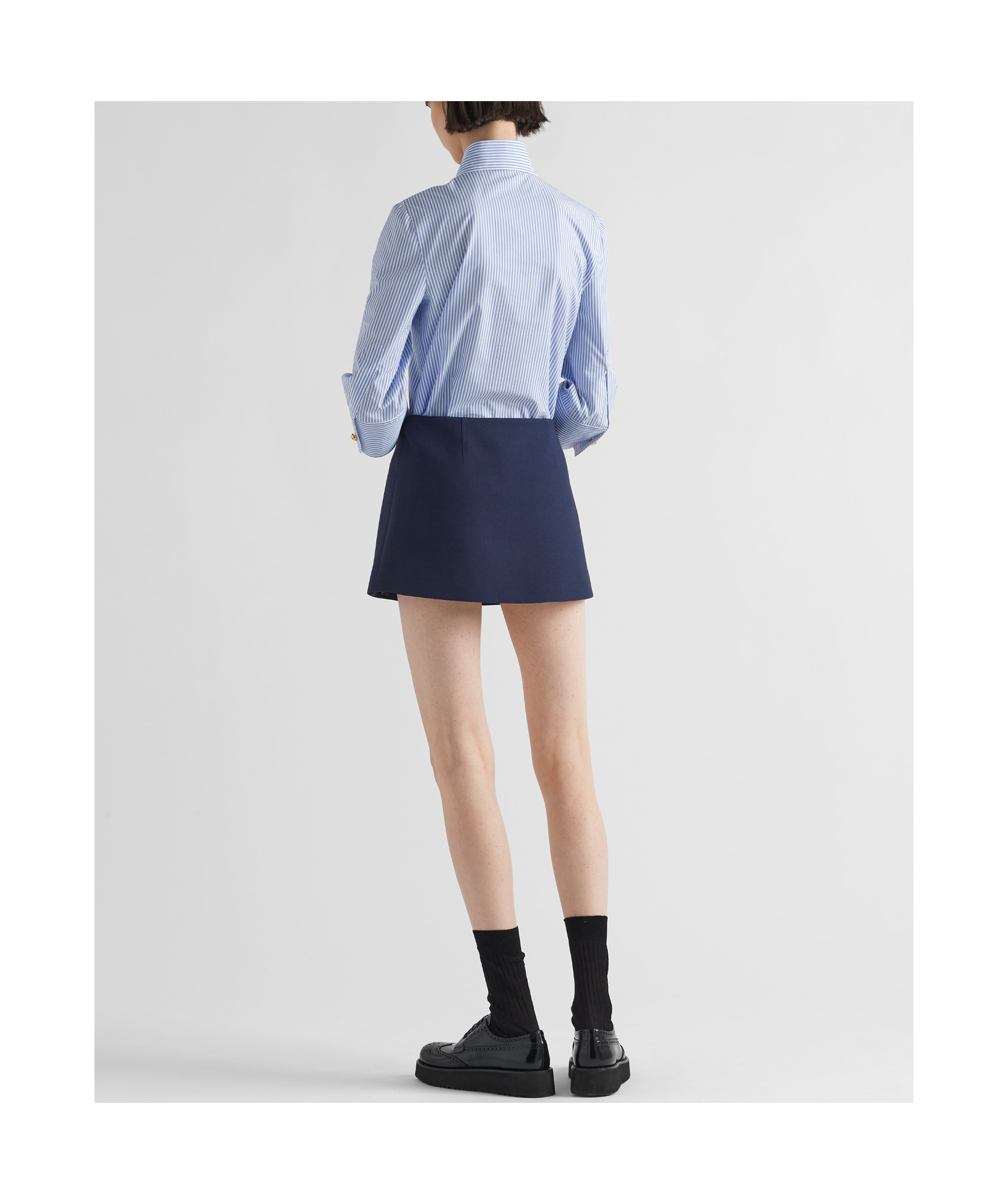 Prada Buttoned Wool-silk Twill Mini Skirt In Blue