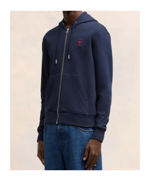 Ami Alexandre Mattiussi Ami Navy Blue Jersey Cotton Hoodie In Black
