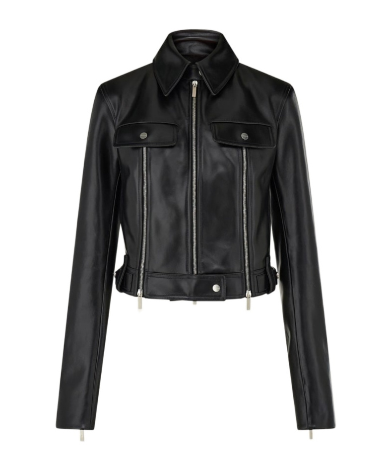Ferragamo Biker Jacket With Vertical Zip Detail In Black