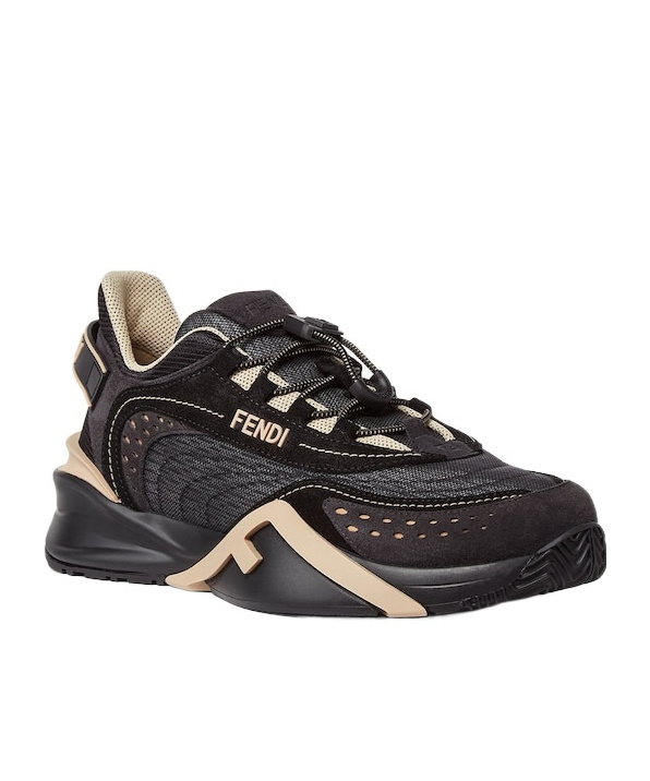 Fendi Flow Black Mesh And Suede Low Tops In Black