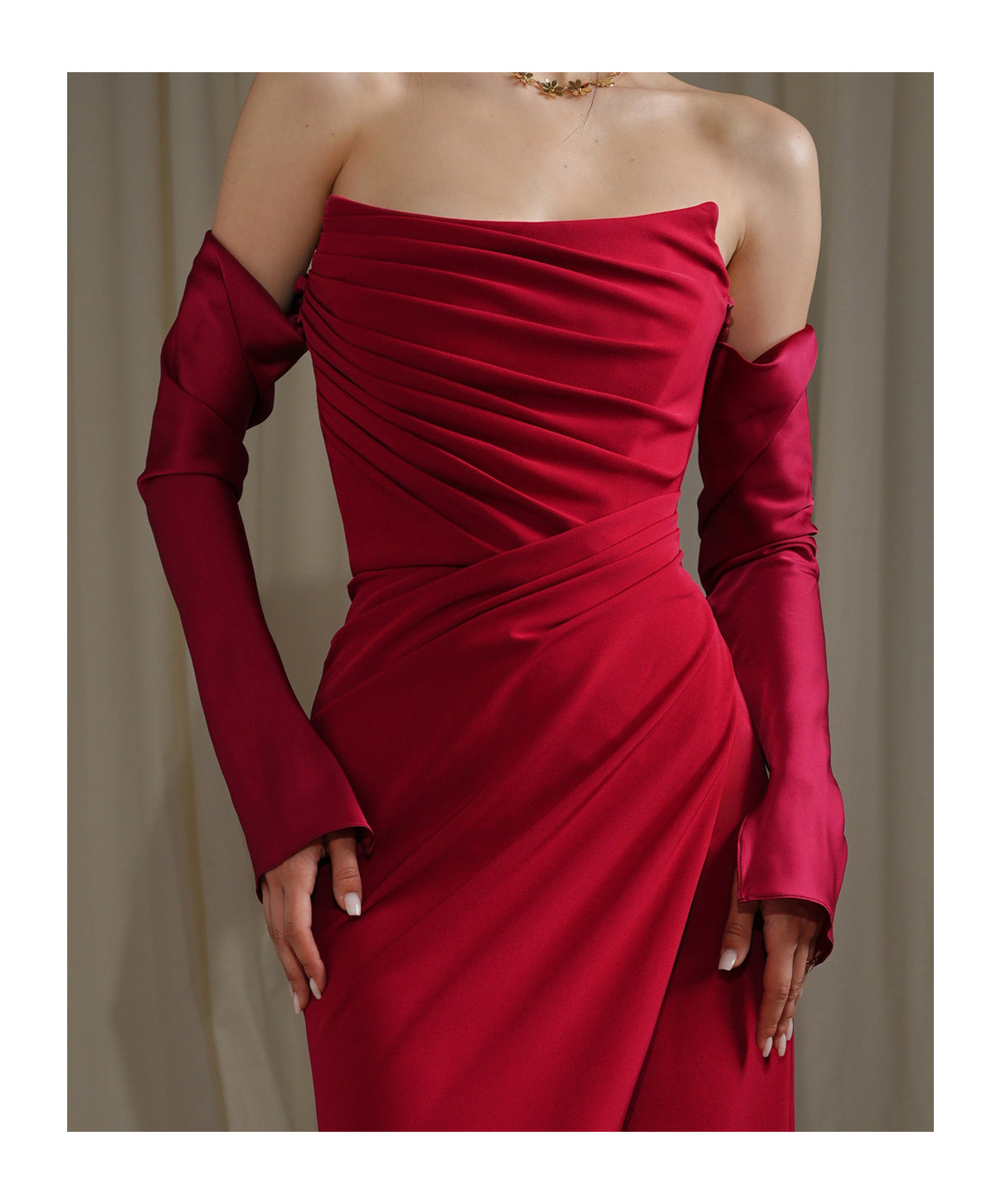 Rhea Costa Crepe Satin Dress In Red