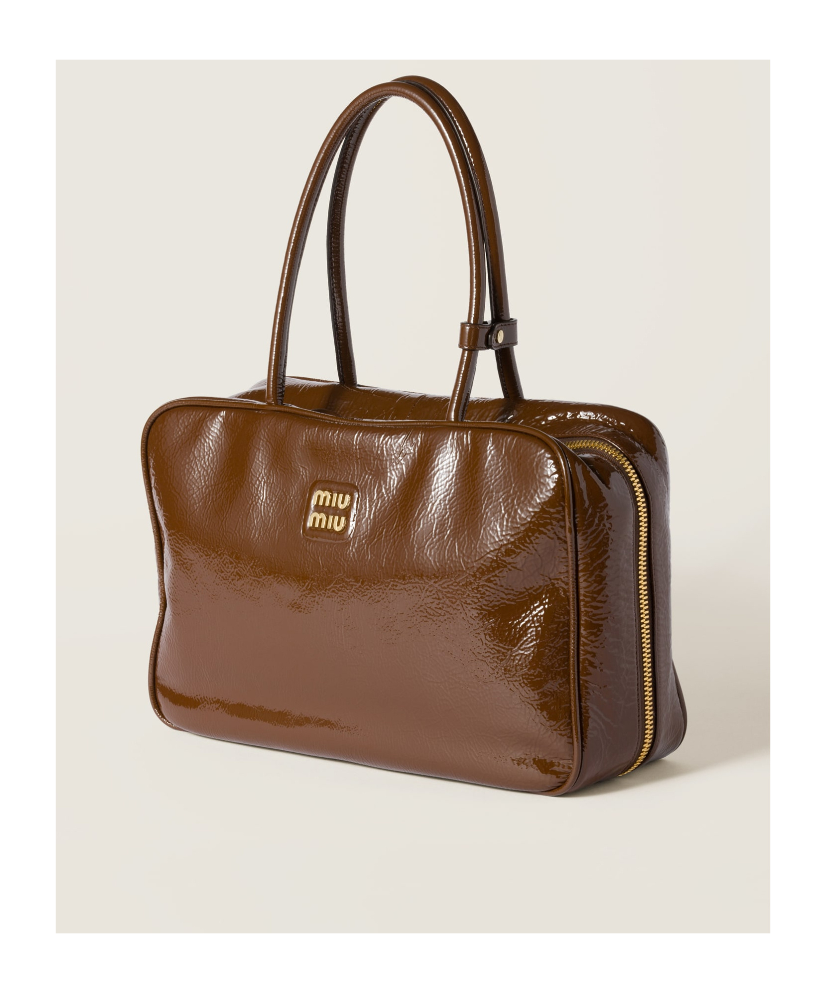 Miu Miu Beau Naplak Patent Leather Bag In Brown