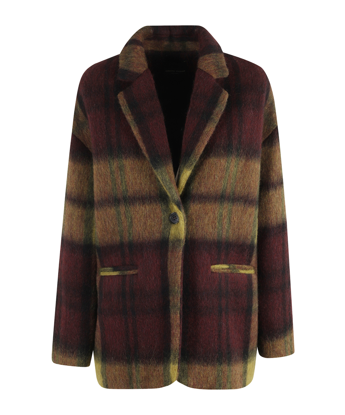 Roberto Collina Loose-fit Bordeaux Wool Jacket With Check Pattern In Black