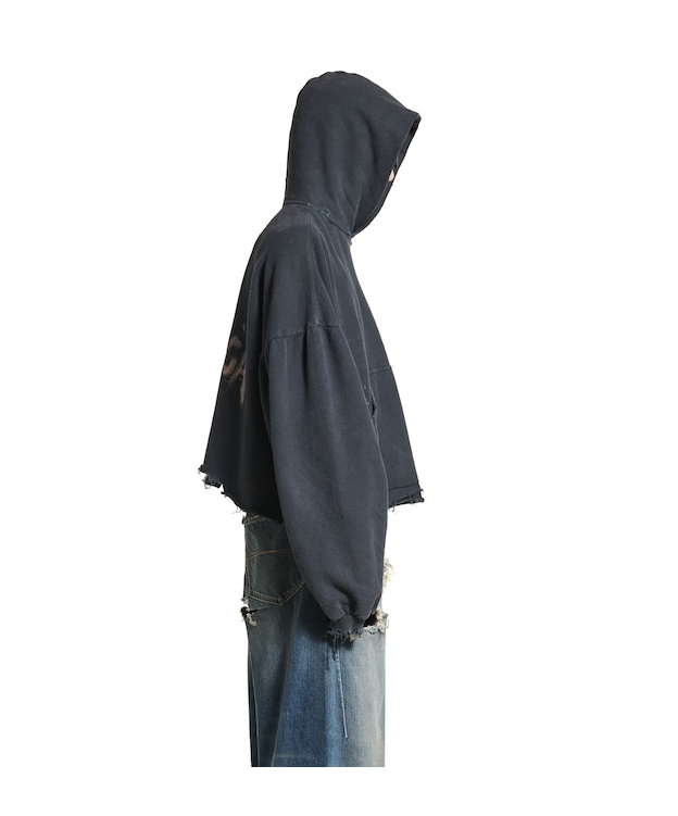 Balenciaga Nail Polish Cropped Hoodie In Faded Black In Faded Black