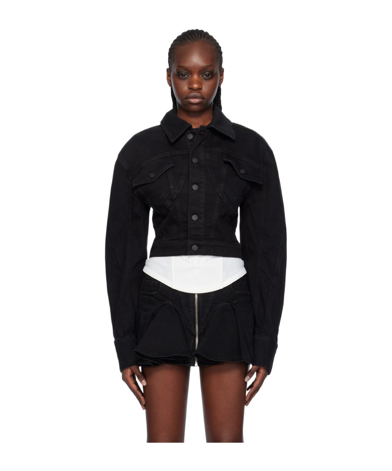 MUGLER LAPEL SHORT DENIM COAT