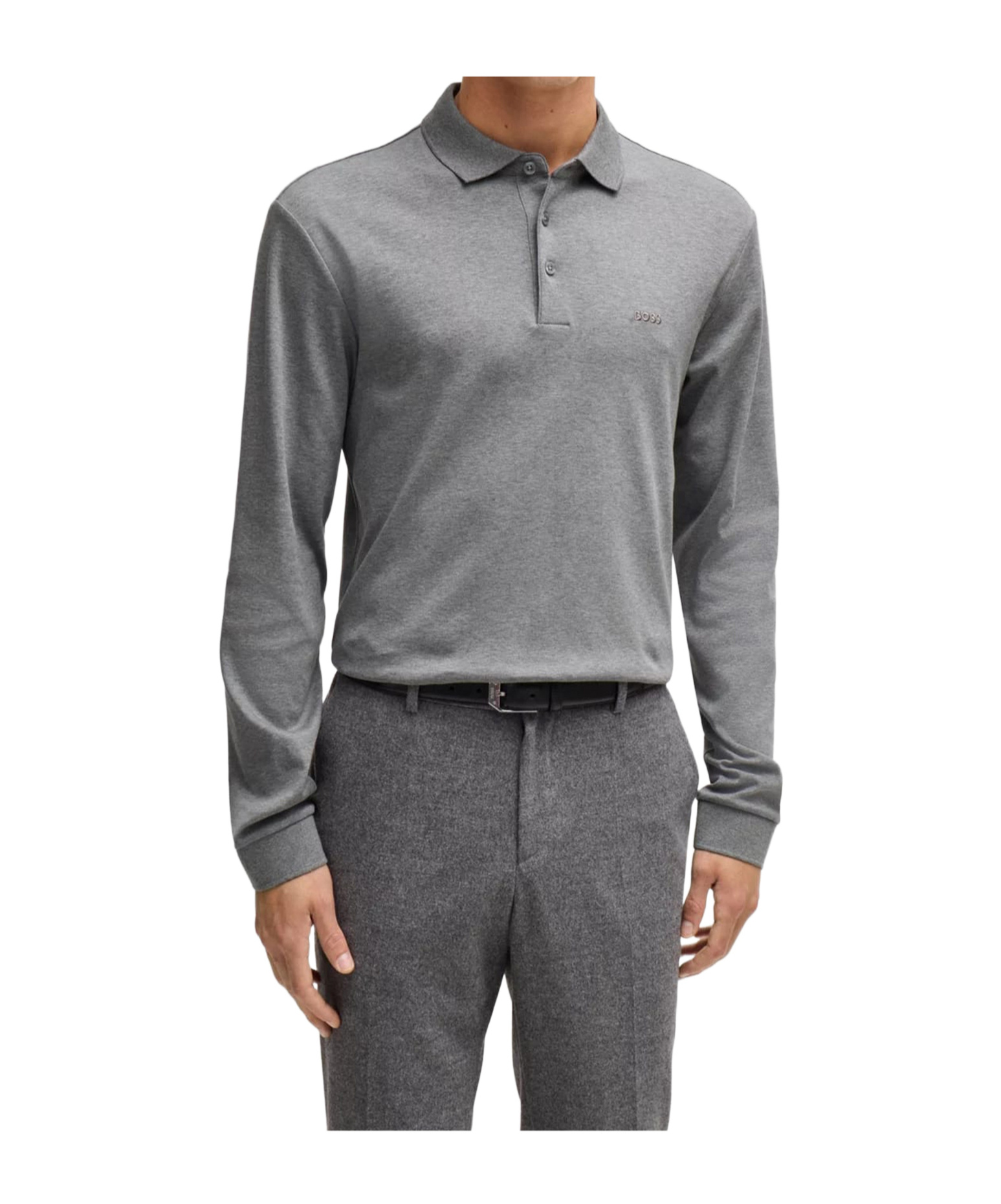 Hugo Boss Organic-cotton Polo Shirt With Embroidered Logo In Gray