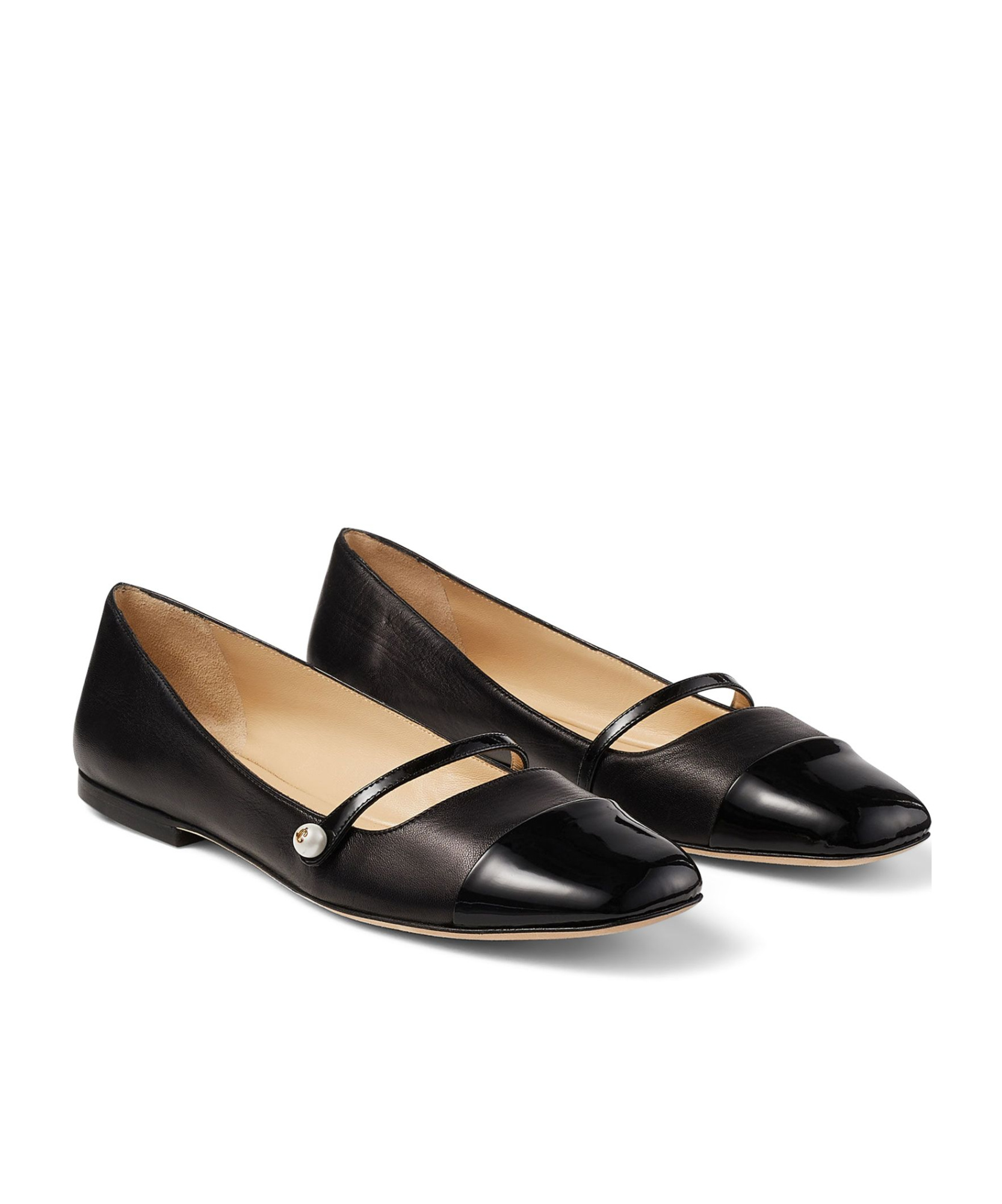 Jimmy Choo Elegant Ballerina Flat Shoes With Patent And Nappa Leather Detailing In Black