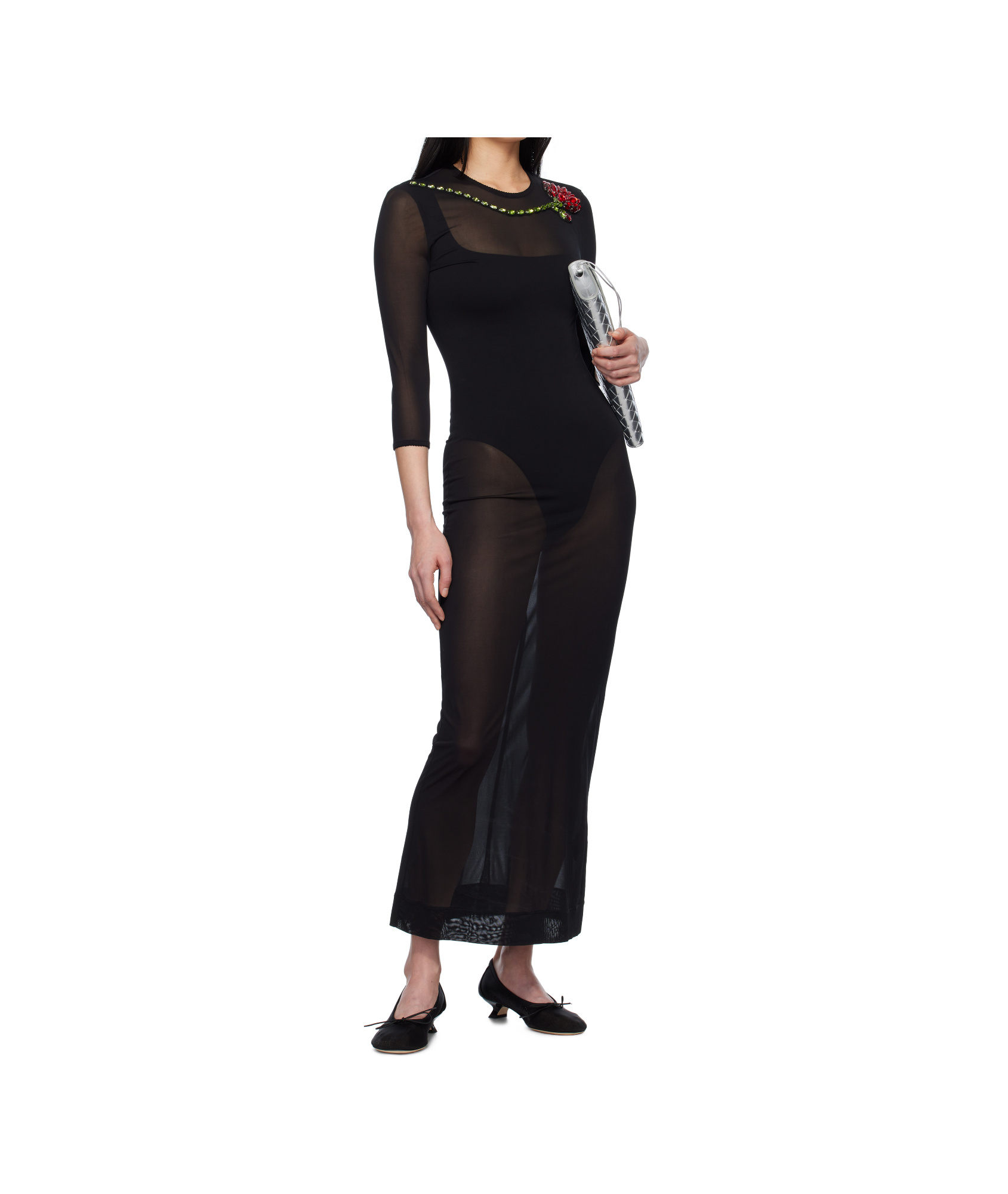 Simone Rocha Embellished Carnation Fitted Mesh Dress In Multi